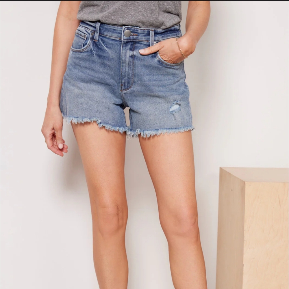 Evereve The Ever Straight Blue Denim High Rise Shorts SZ 31